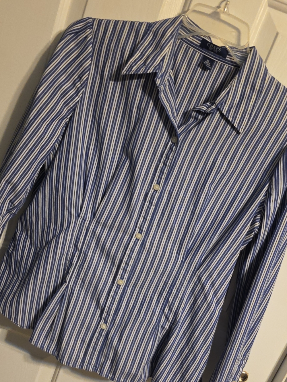 Chaps Blue and White Striped Button-Down Shirt
